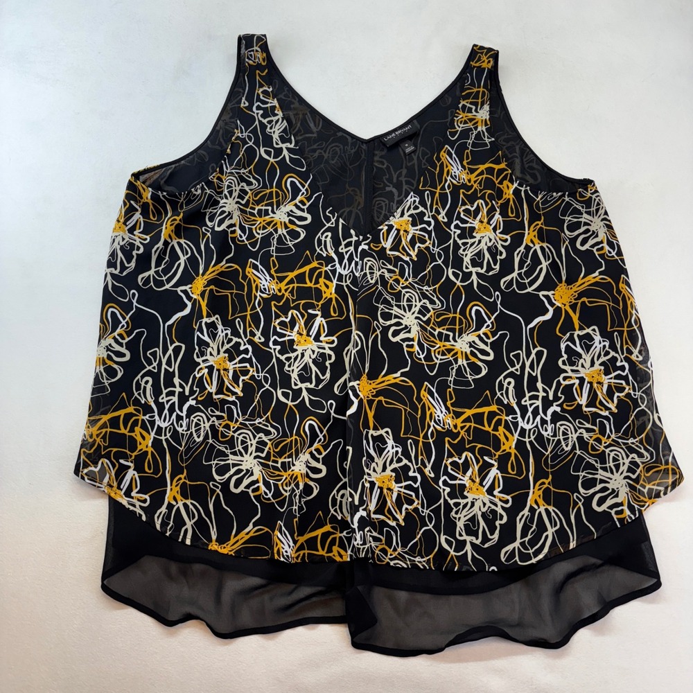 Lane‎ Bryant Black Floral Sleeveless V Neck Layered Tank Top Women's  18 Blouse